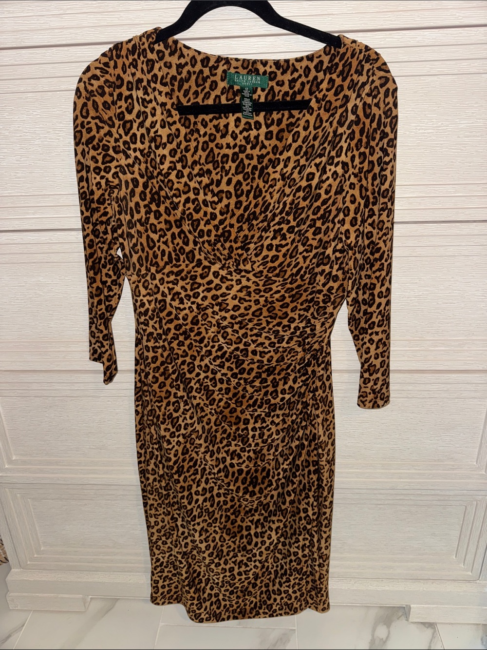 Lauren Ralph Lauren Tan and Black Leopard-Print Long Sleeve Dress